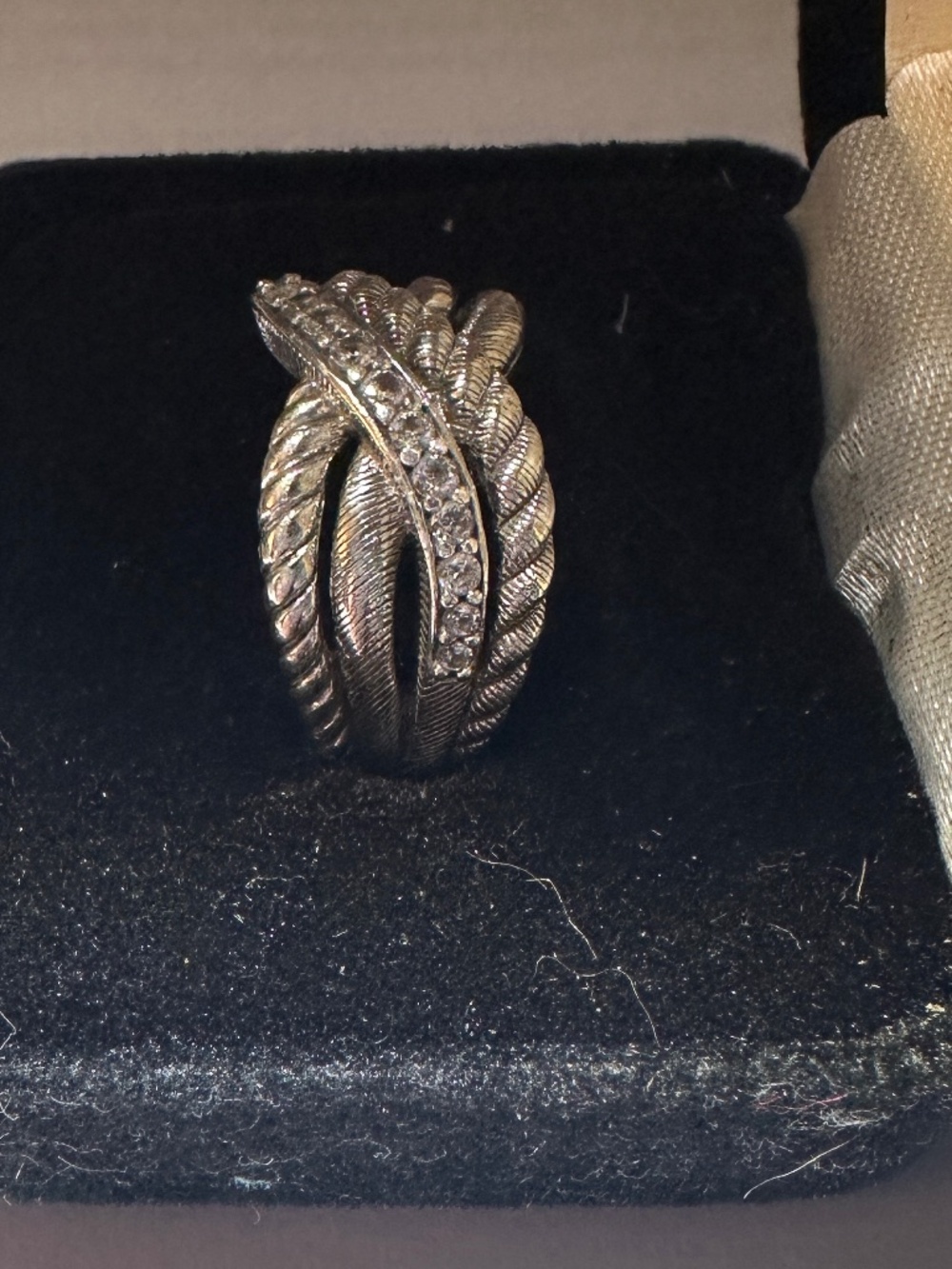 Judith Ripka Sterling Silver Crisscross Rope Design CZ Ring Sz 8 - Picture 5 of 9